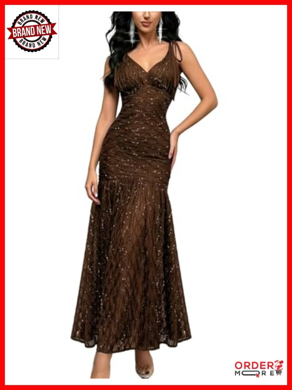 V Neck Sleeveless Bodycon Mermaid Formal Prom Dress with Sequins